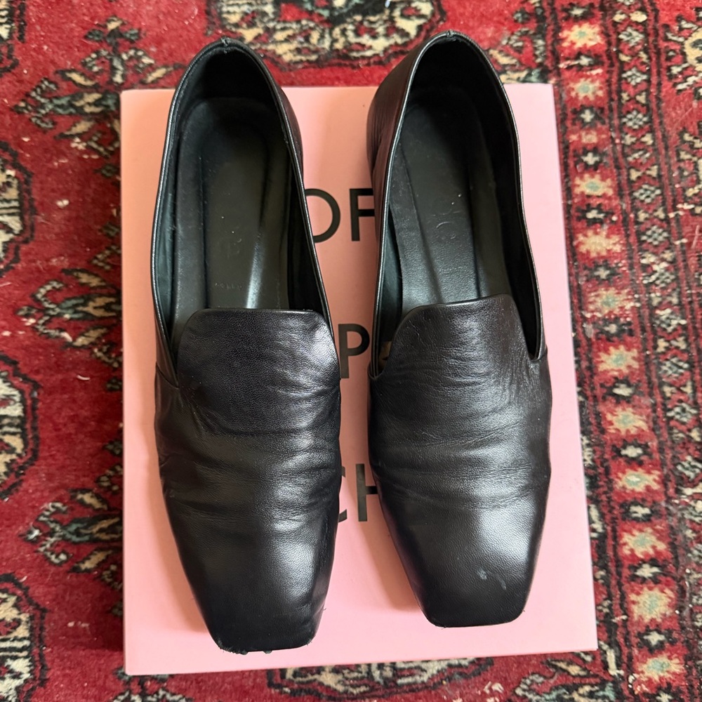 Aeyde Black Square-Toe Leather Loafers